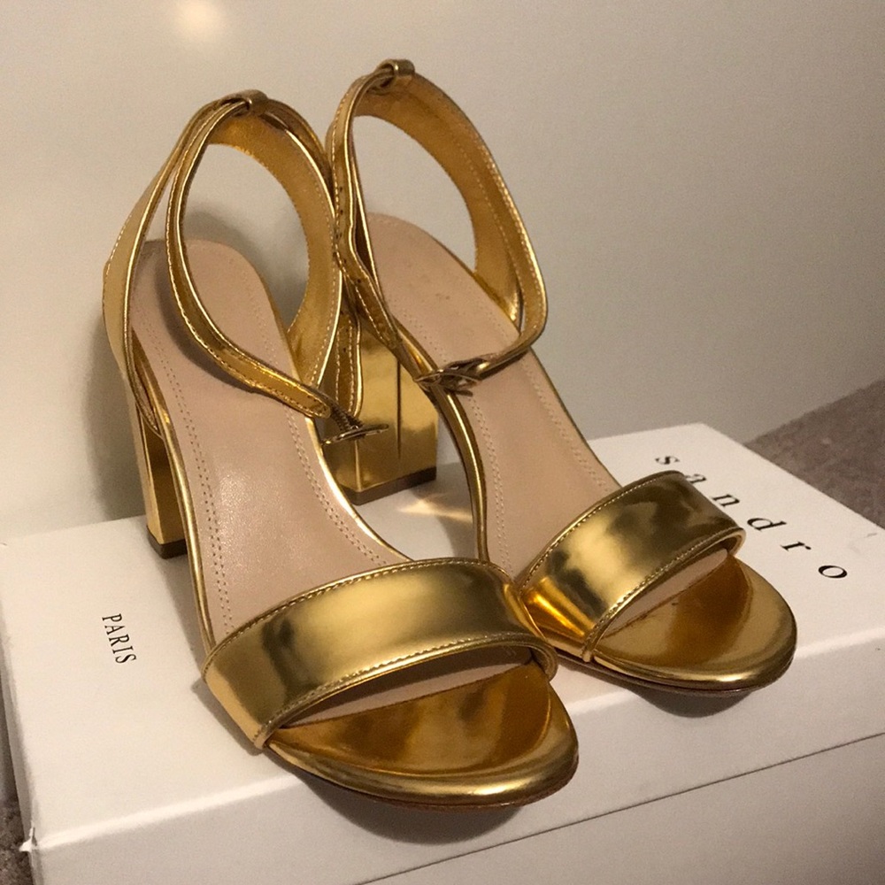 Sandro Adrianne heeled sandals in gold leather - Picture 5 of 8